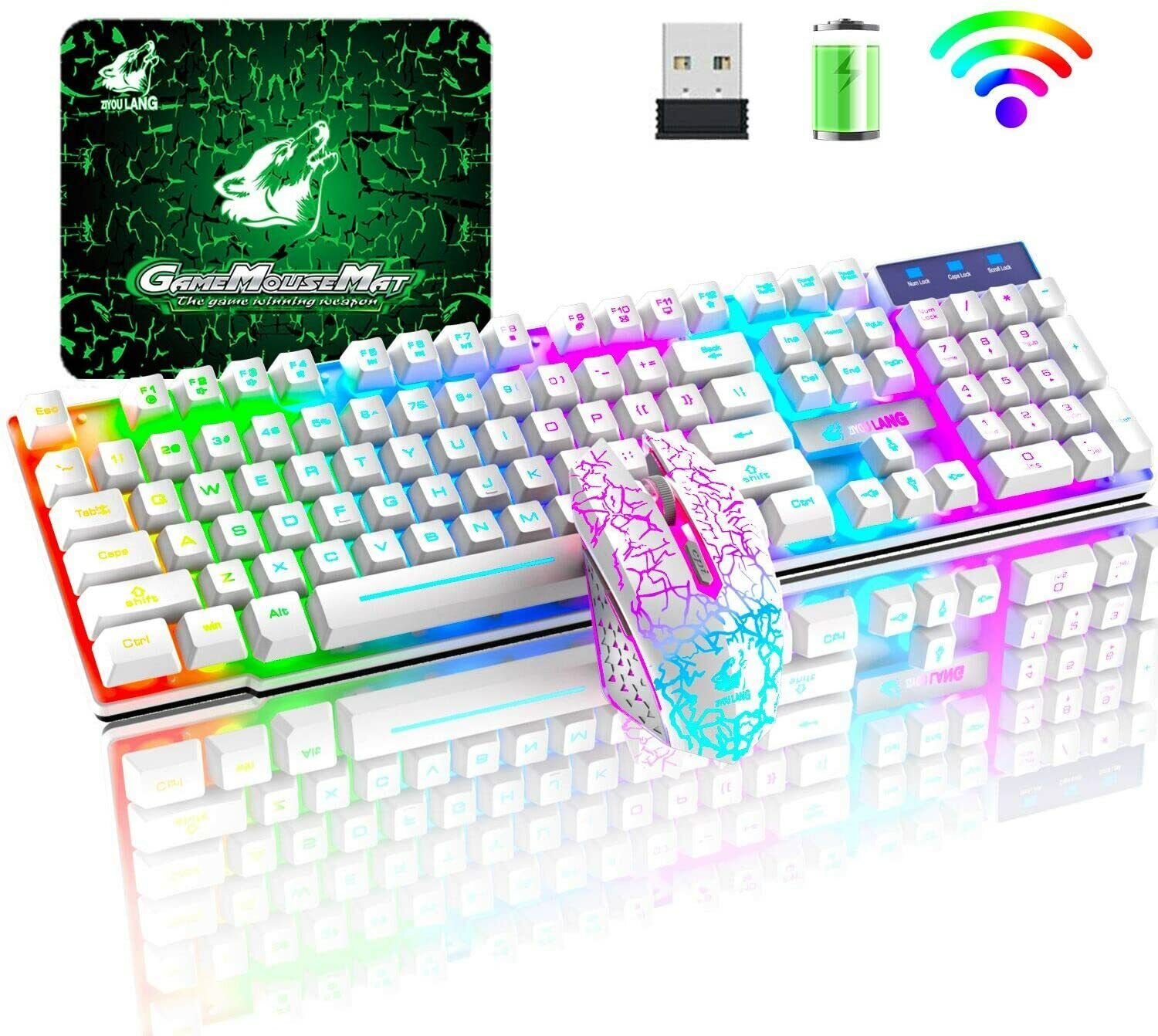 Combinación de teclado y mouse inalámbricos RGB para juegos de 104 teclas