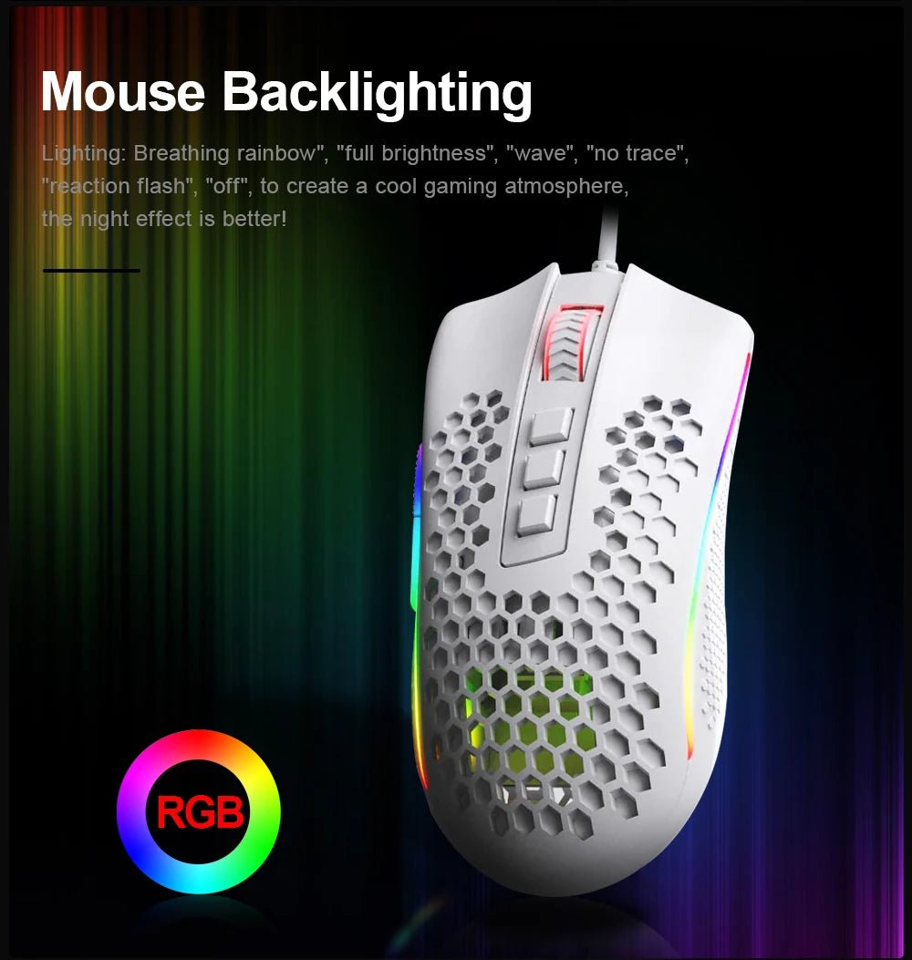 Storm USB Wired RGB Gaming Ultralight Honeycomb Mouse 12400 DPI - Keys Caps