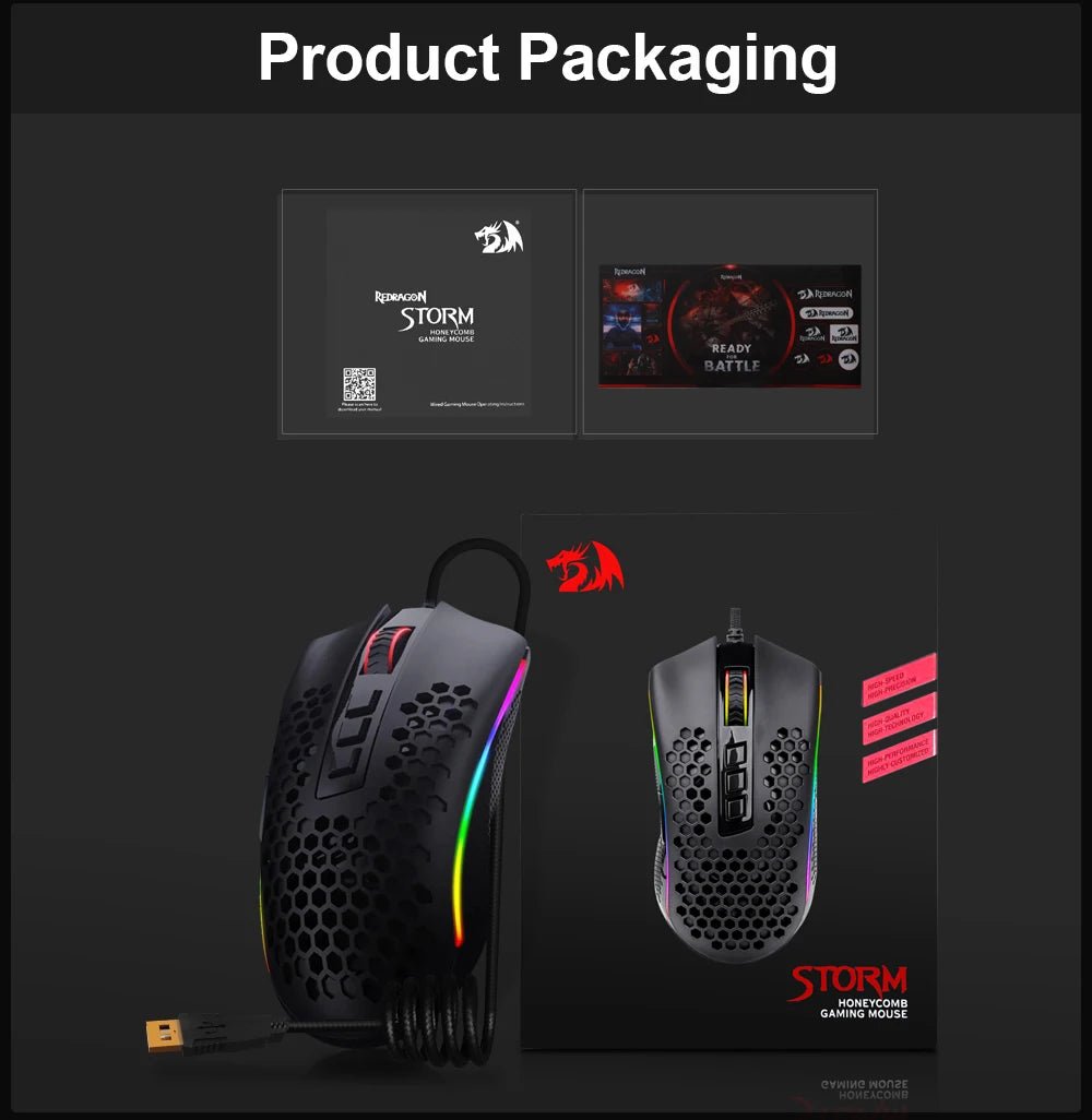 Storm USB Wired RGB Gaming Ultralight Honeycomb Mouse 12400 DPI - Keys Caps