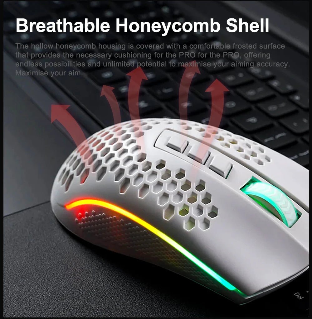 Storm USB Wired RGB Gaming Ultralight Honeycomb Mouse 12400 DPI - Keys Caps