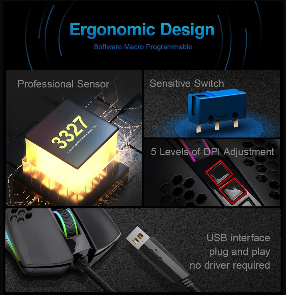 Storm USB Wired RGB Gaming Ultralight Honeycomb Mouse 12400 DPI - Keys Caps