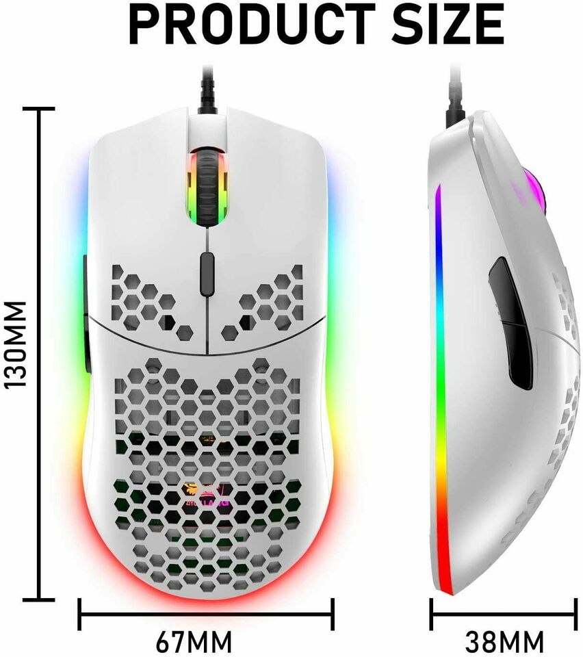 Wired Lightweight Gaming Mouse 69g Ultralight Honeycomb Shell RGB Chroma Backlit - Keys Caps