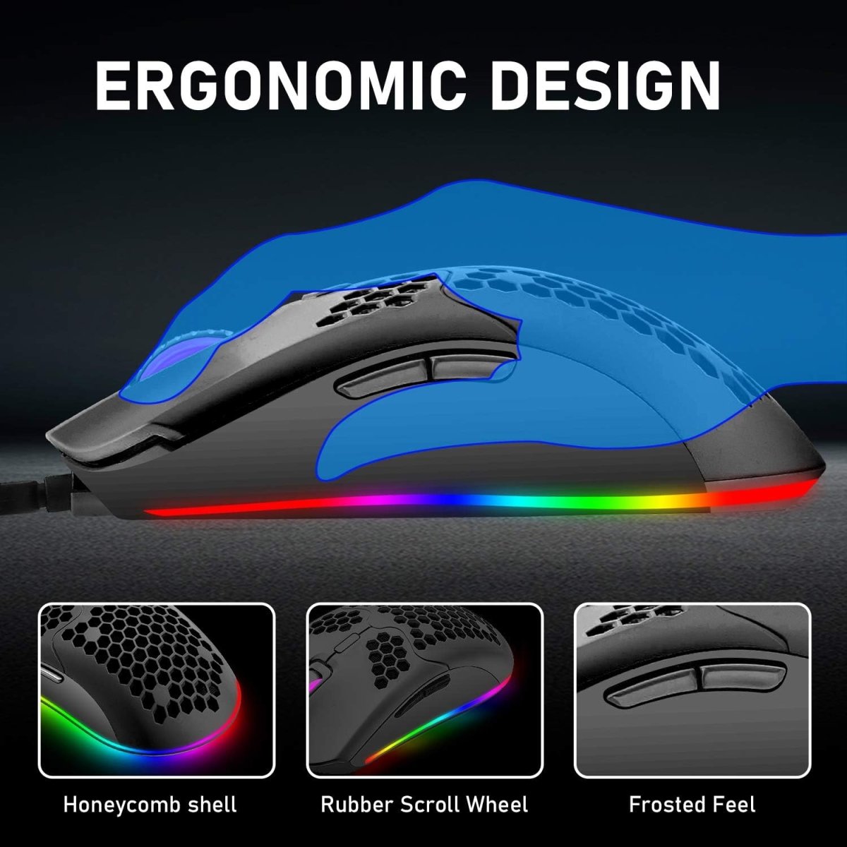 Wired Lightweight Gaming Mouse 69g Ultralight Honeycomb Shell RGB Chroma Backlit - Keys Caps