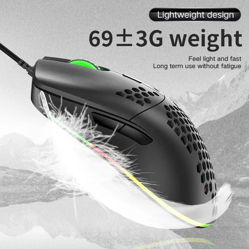 Wired Lightweight Gaming Mouse 69g Ultralight Honeycomb Shell RGB Chroma Backlit - Keys Caps