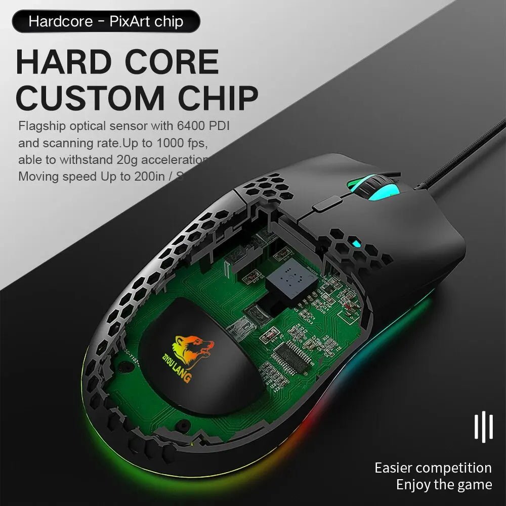 Wired Lightweight Gaming Mouse 69g Ultralight Honeycomb Shell RGB Chroma Backlit - Keys Caps