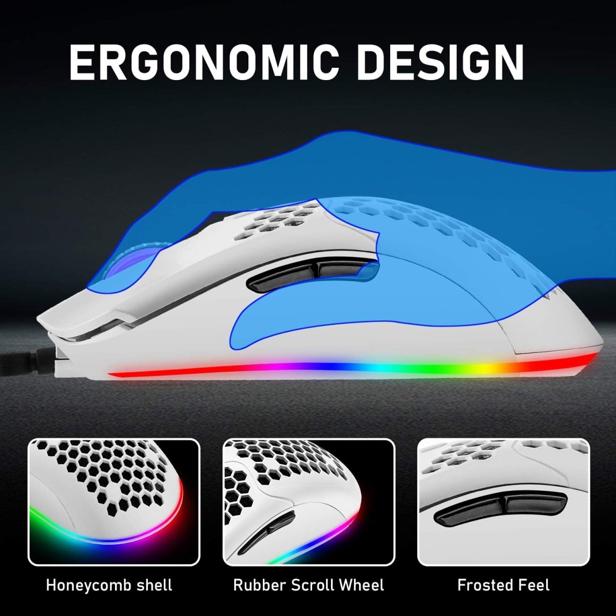 Wired Lightweight Gaming Mouse 69g Ultralight Honeycomb Shell RGB Chroma Backlit - Keys Caps