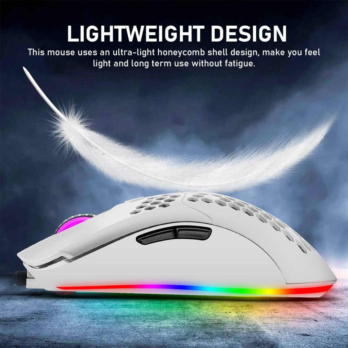 Wired Lightweight Gaming Mouse 69g Ultralight Honeycomb Shell RGB Chroma Backlit - Keys Caps