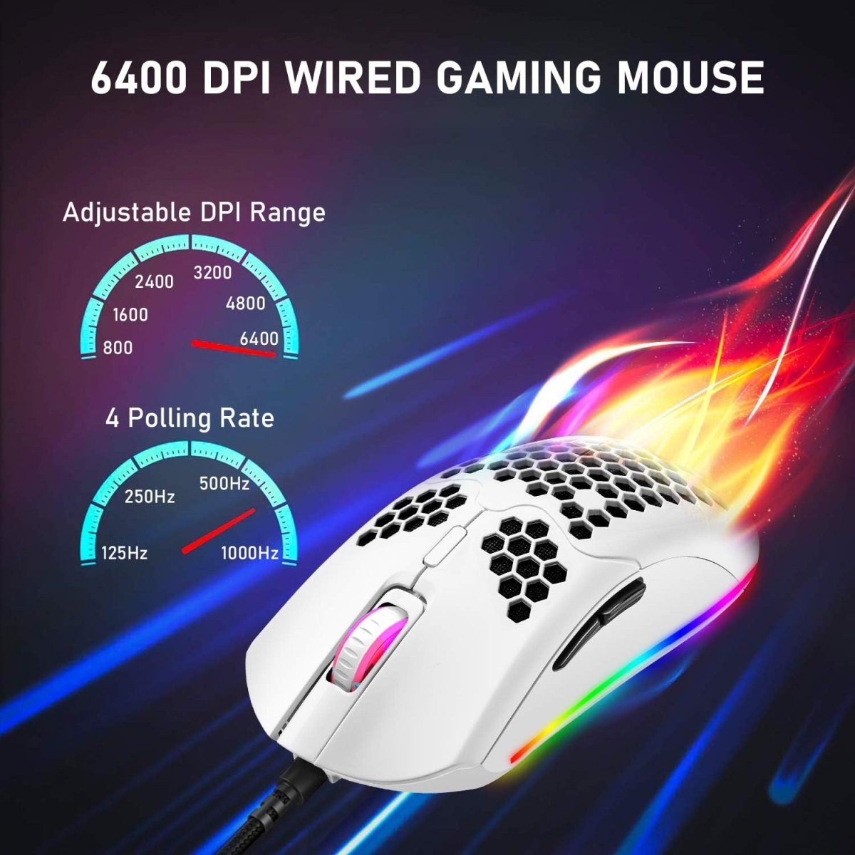 Wired Lightweight Gaming Mouse 69g Ultralight Honeycomb Shell RGB Chroma Backlit - Keys Caps