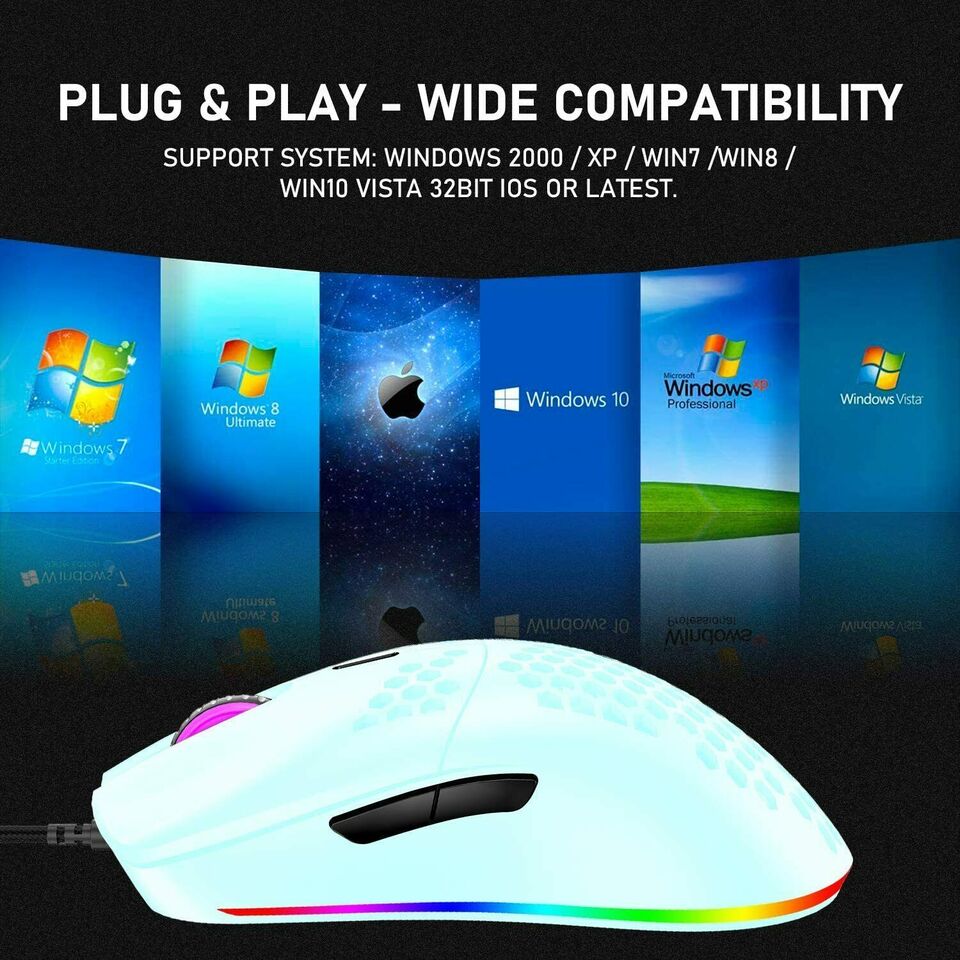 Wired Lightweight Gaming Mouse 69g Ultralight Honeycomb Shell RGB Chroma Backlit - Keys Caps