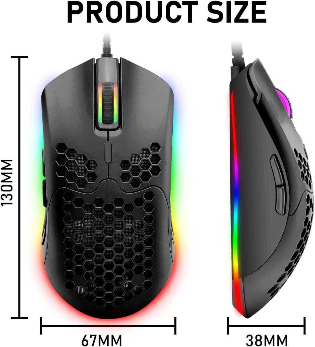 Wired Lightweight Gaming Mouse 69g Ultralight Honeycomb Shell RGB Chroma Backlit - Keys Caps