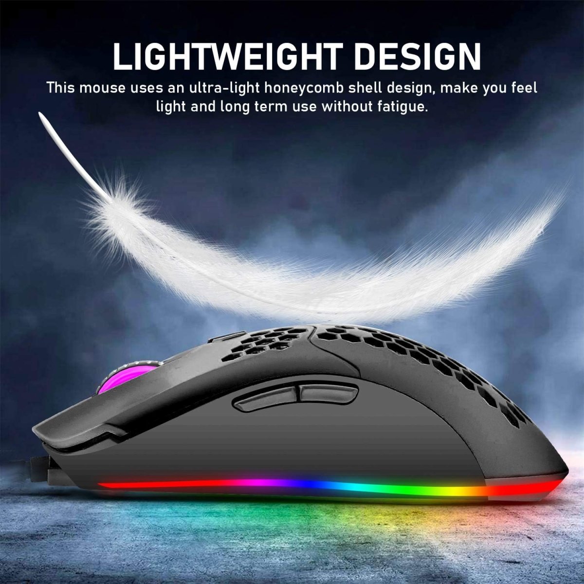 Wired Lightweight Gaming Mouse 69g Ultralight Honeycomb Shell RGB Chroma Backlit - Keys Caps