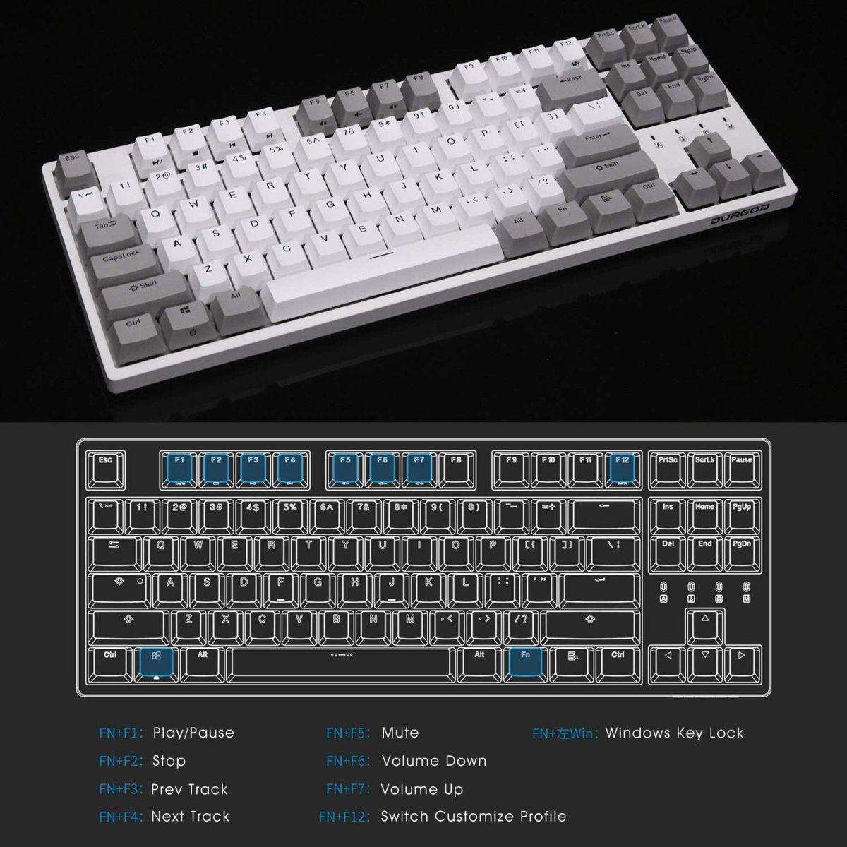 Wired Mechanical Gaming Keyboard - 87 Key - Double Shot PBT - Keys Caps