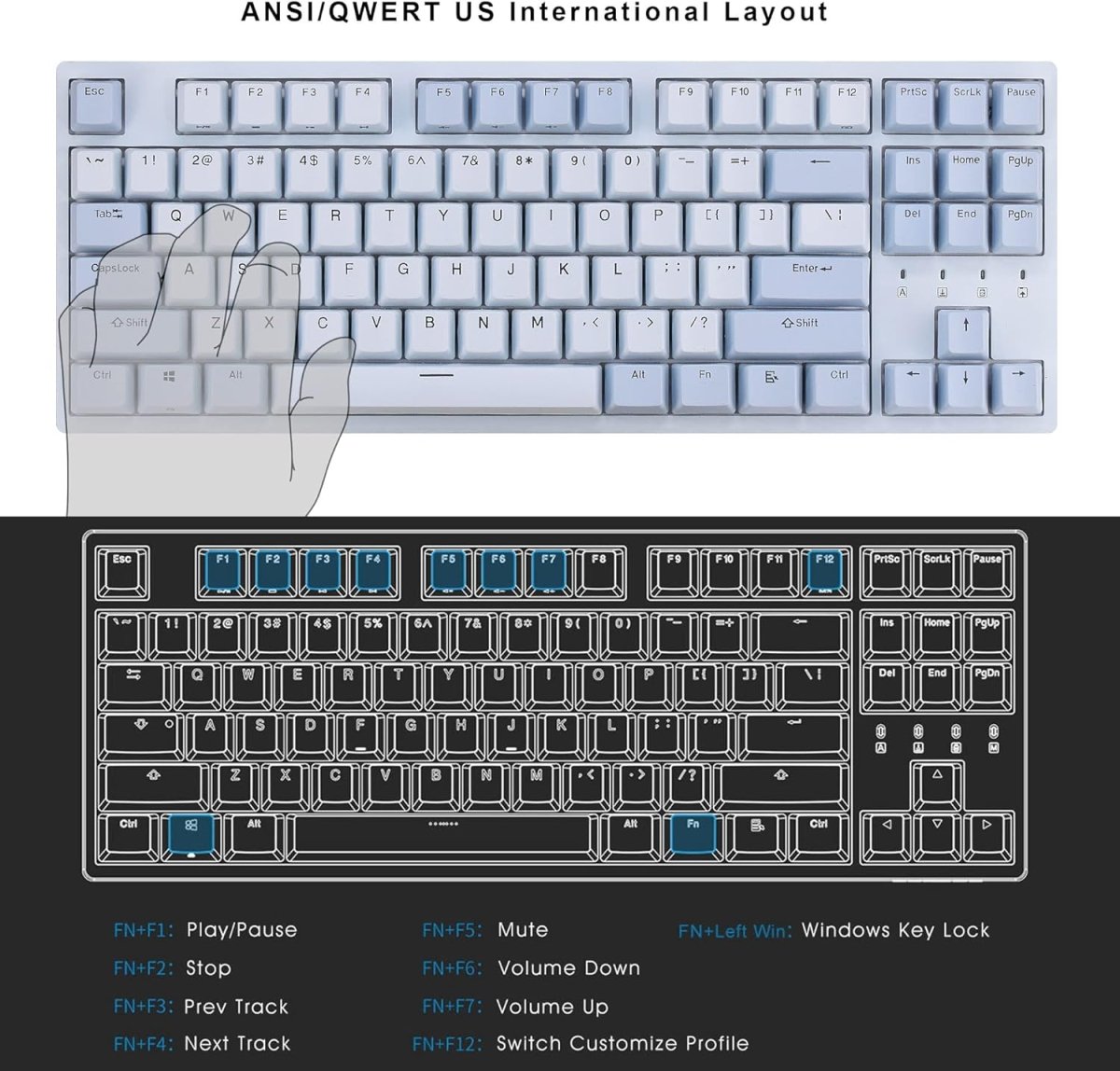 Wired Mechanical Gaming Keyboard - 87 Key - Double Shot PBT - Keys Caps