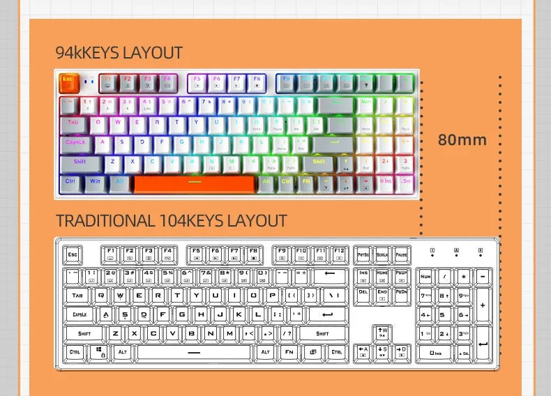 Wireless Gaming Mechanical Keyboard Hot Swap Tri - mode RGB Backlit - Keys Caps