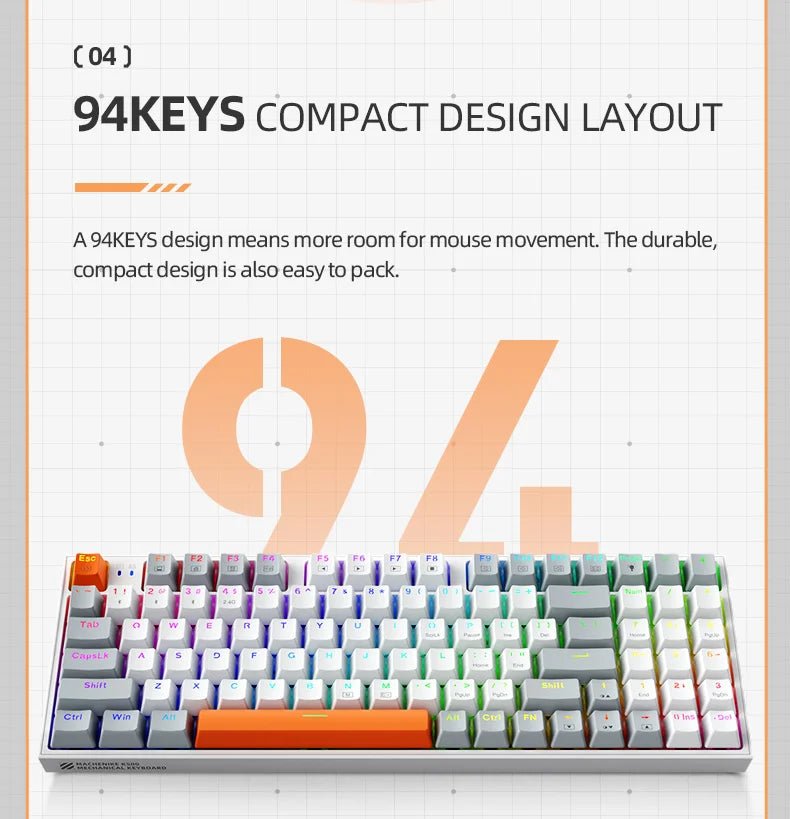 Wireless Gaming Mechanical Keyboard Hot Swap Tri - mode RGB Backlit - Keys Caps