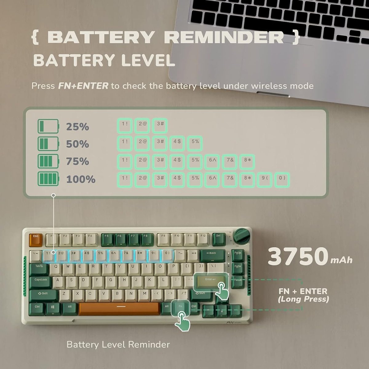 Wireless Gaming Mechanical Keyboard Knob Control Triple Mode Gasket Mount RGB Backlit - Keys Caps