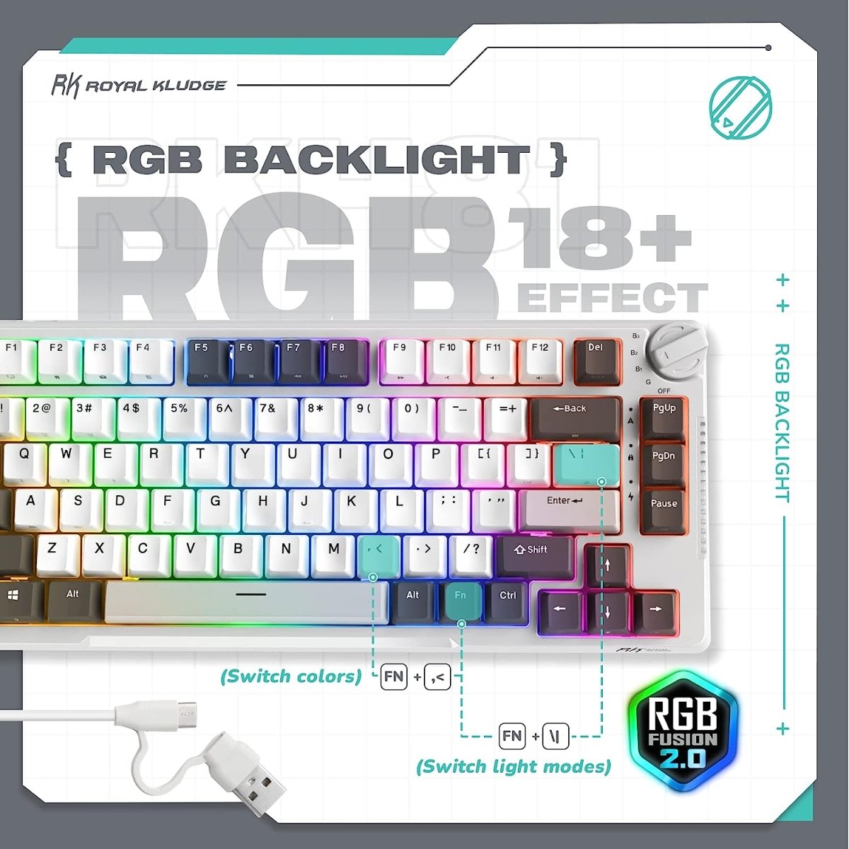 Wireless Gaming Mechanical Keyboard Knob Control Triple Mode Gasket Mount RGB Backlit - Keys Caps