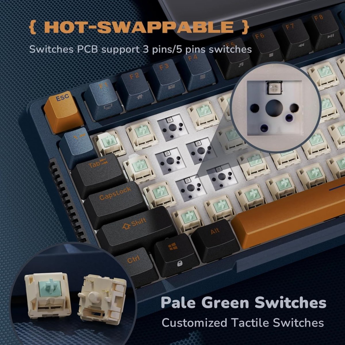 Wireless Gaming Mechanical Keyboard Knob Control Triple Mode Gasket Mount RGB Backlit - Keys Caps