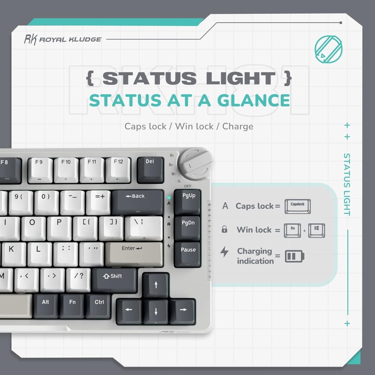 Wireless Gaming Mechanical Keyboard Knob Control Triple Mode Gasket Mount RGB Backlit - Keys Caps