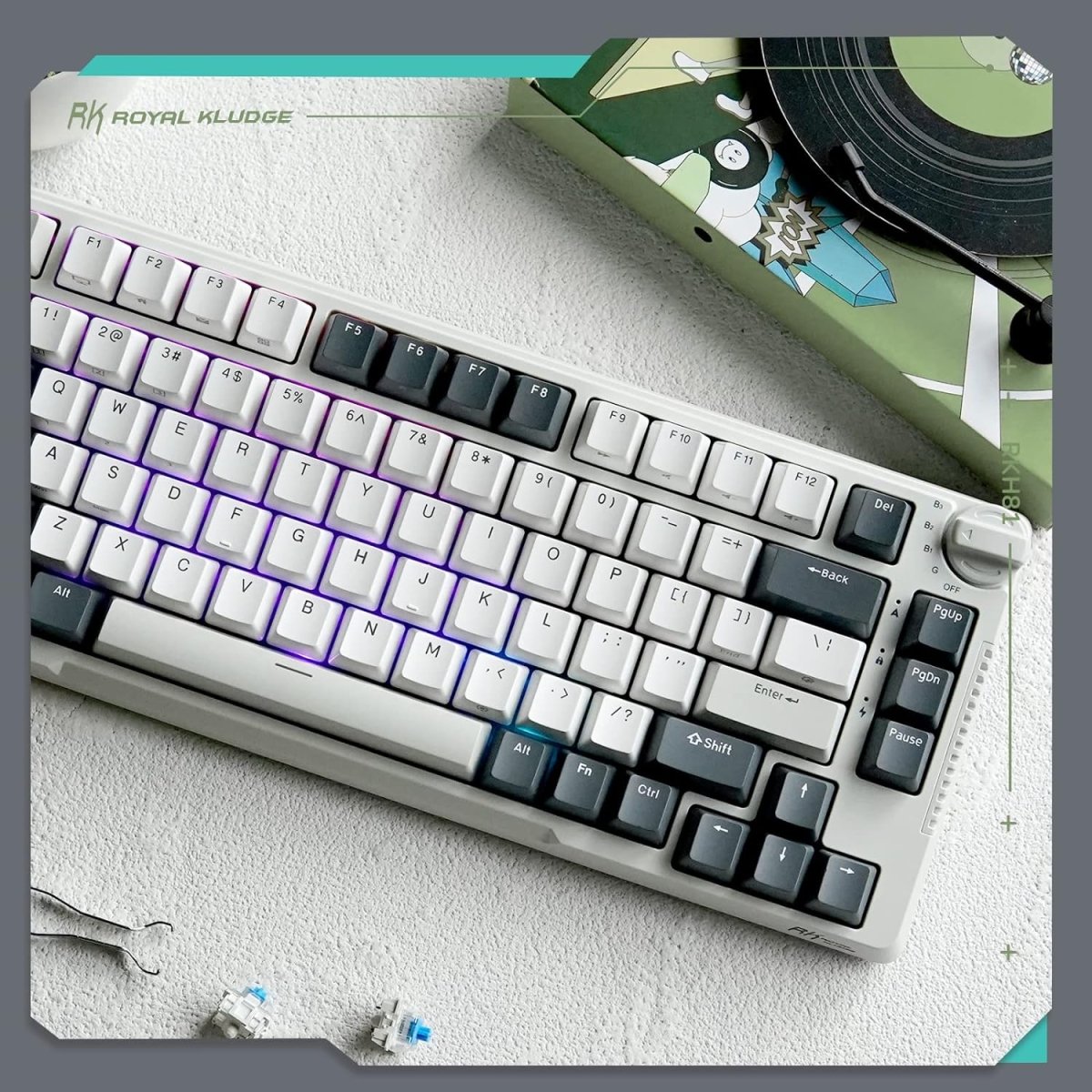 Wireless Gaming Mechanical Keyboard Knob Control Triple Mode Gasket Mount RGB Backlit - Keys Caps