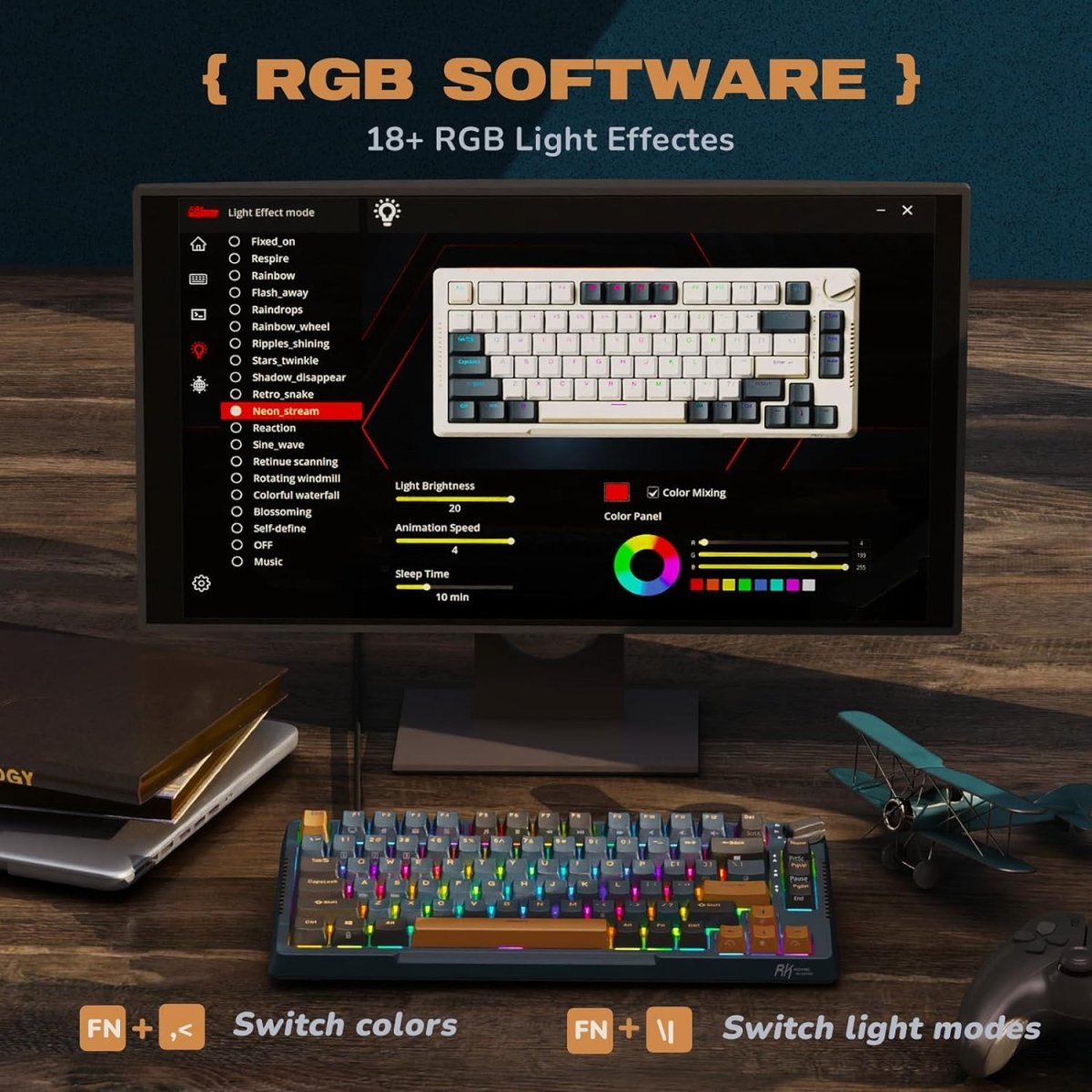Wireless Gaming Mechanical Keyboard Knob Control Triple Mode Gasket Mount RGB Backlit - Keys Caps
