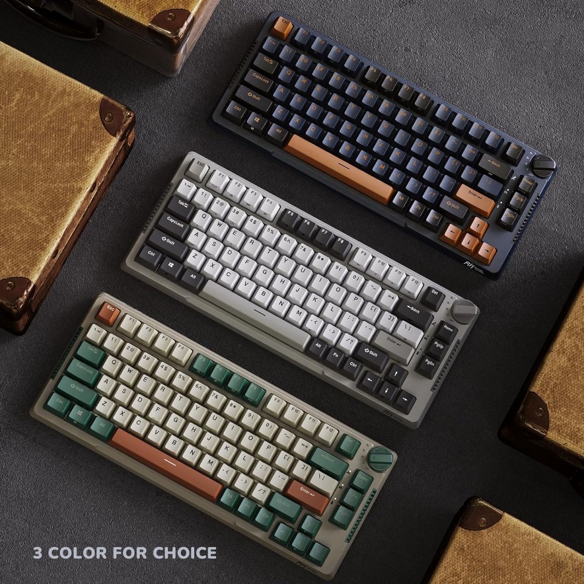 Wireless Gaming Mechanical Keyboard Knob Control Triple Mode Gasket Mount RGB Backlit - Keys Caps