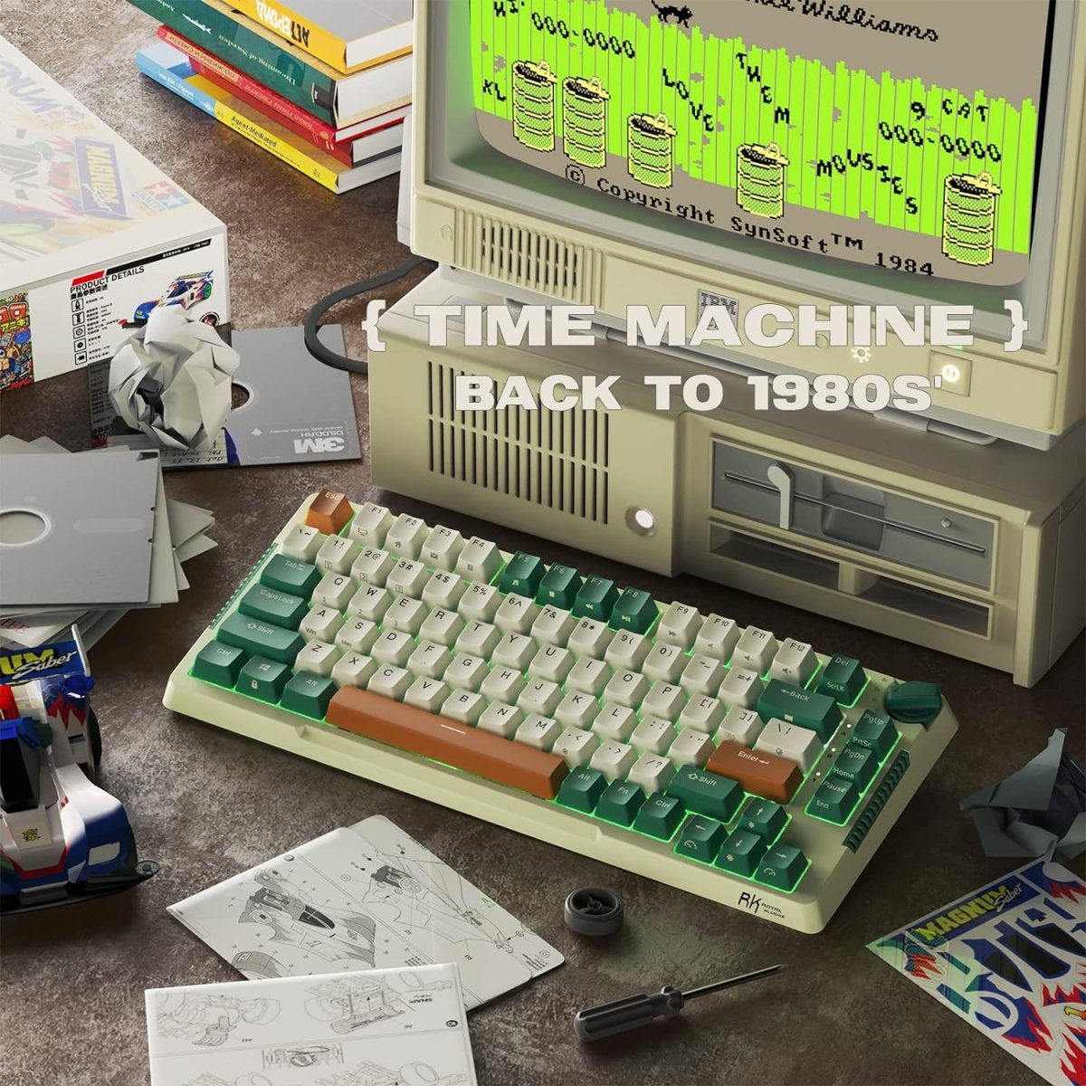 Wireless Gaming Mechanical Keyboard Knob Control Triple Mode Gasket Mount RGB Backlit - Keys Caps