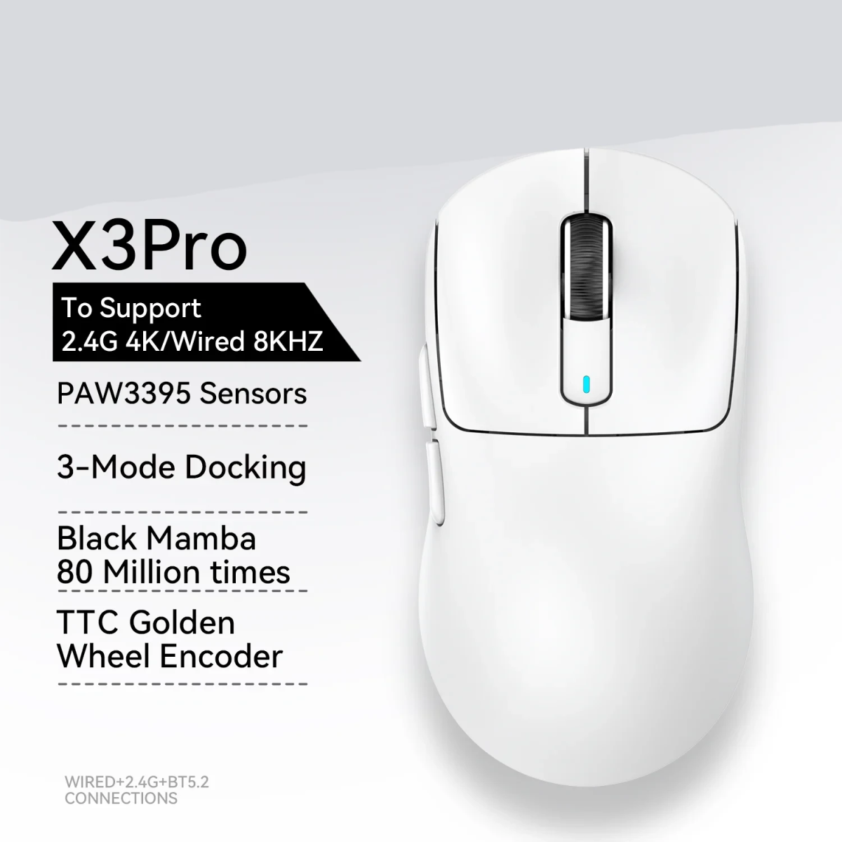 Wireless Gaming Mouse Tri - Mode Bluetooth Lightweight - Keys Caps