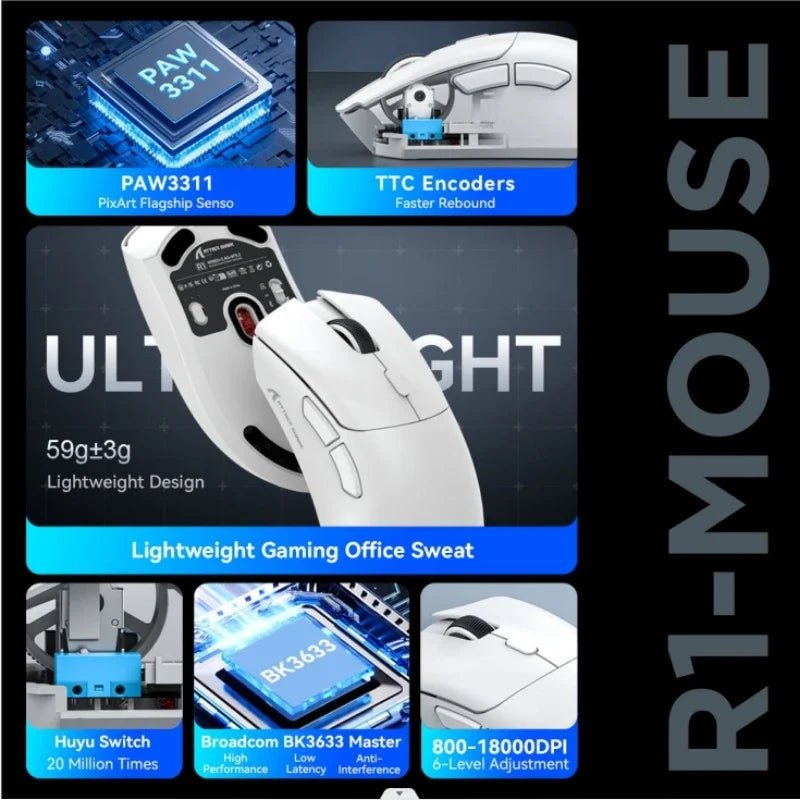 Wireless Gaming Mouse Tri - mode Macro - Keys Caps