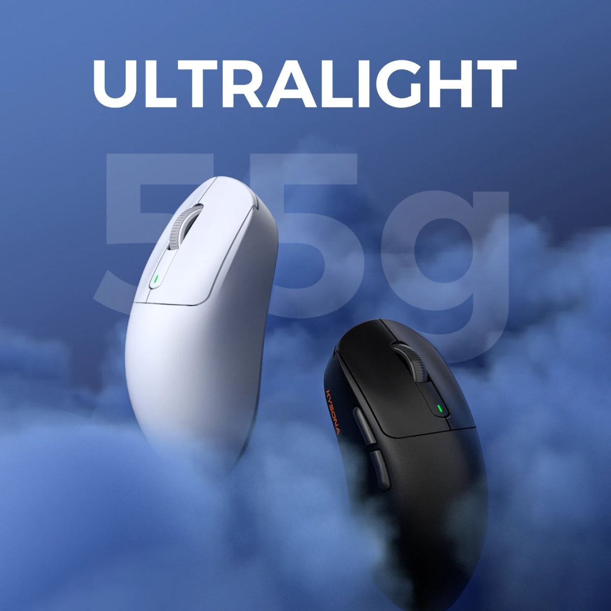 Wireless Gaming Mouse Ultralight Optical Esports 55g, Black - Keys Caps