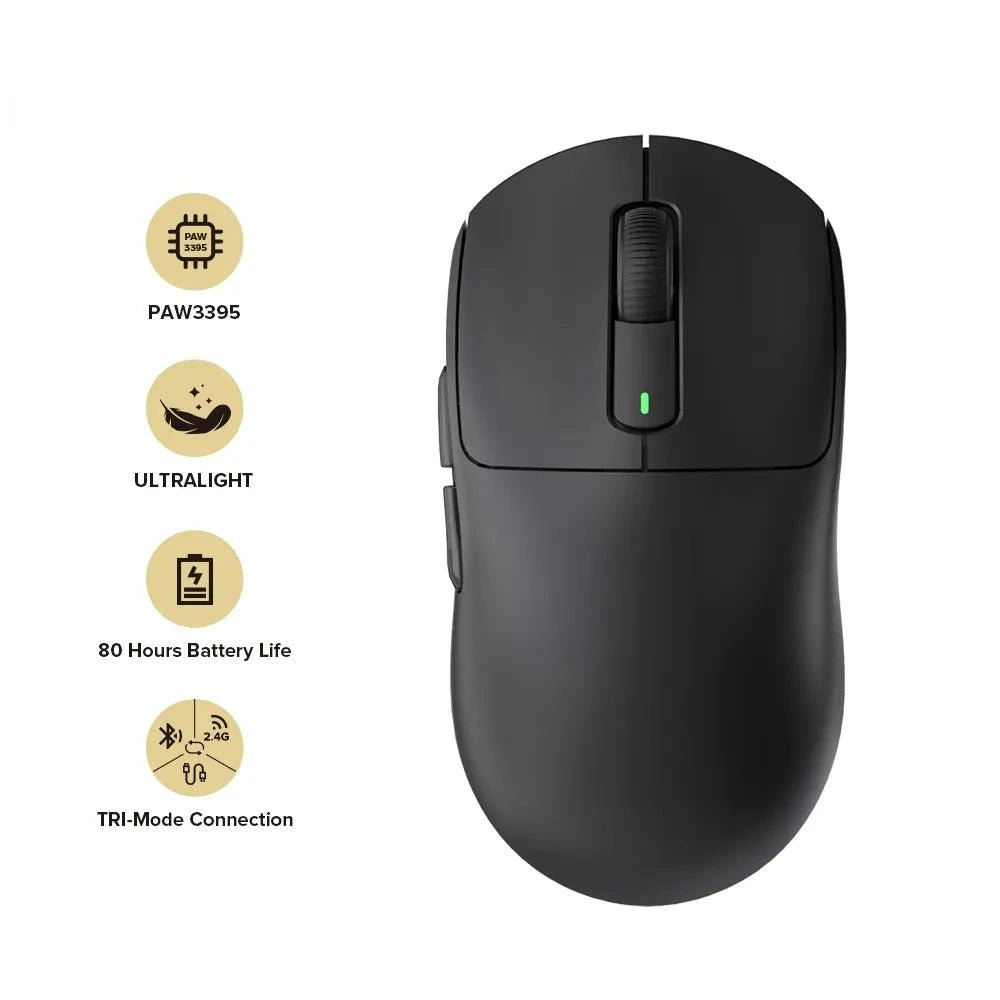 Wireless Gaming Mouse Ultralight Optical Esports 55g, Black - Keys Caps