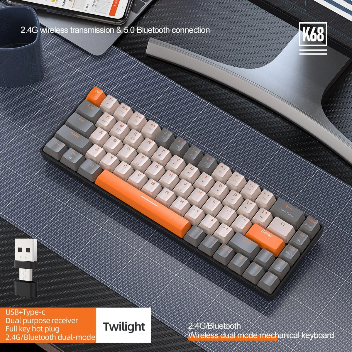 Wireless Mechanical Keyboard Bluetooth Dual Mode Hot - Swappable Mini - Keys Caps
