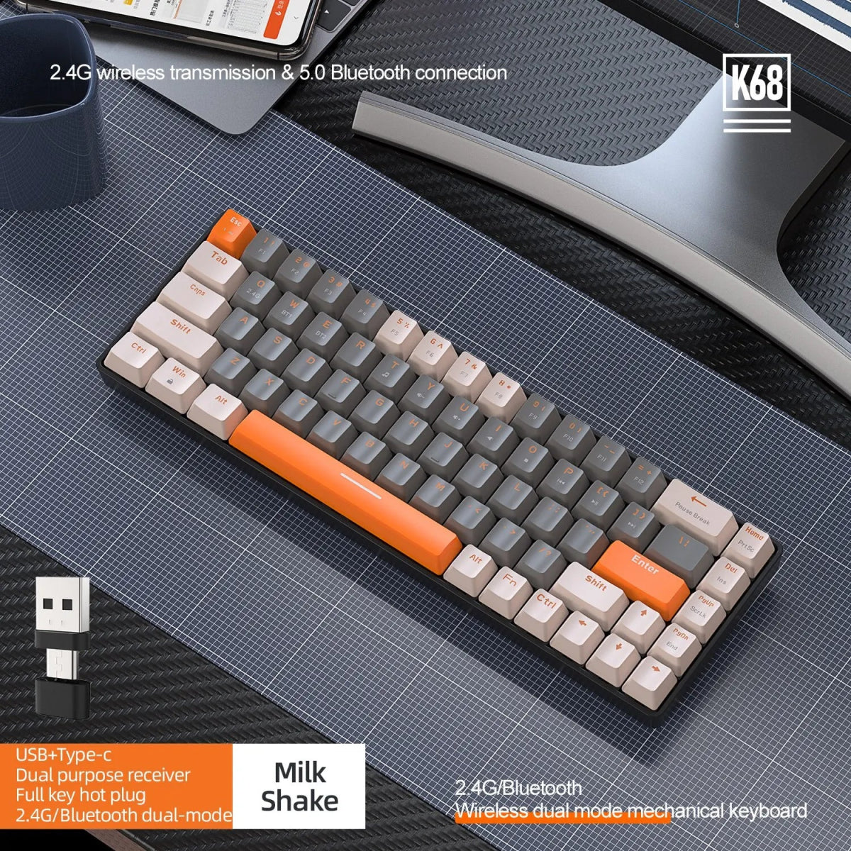 Wireless Mechanical Keyboard Bluetooth Dual Mode Hot - Swappable Mini - Keys Caps