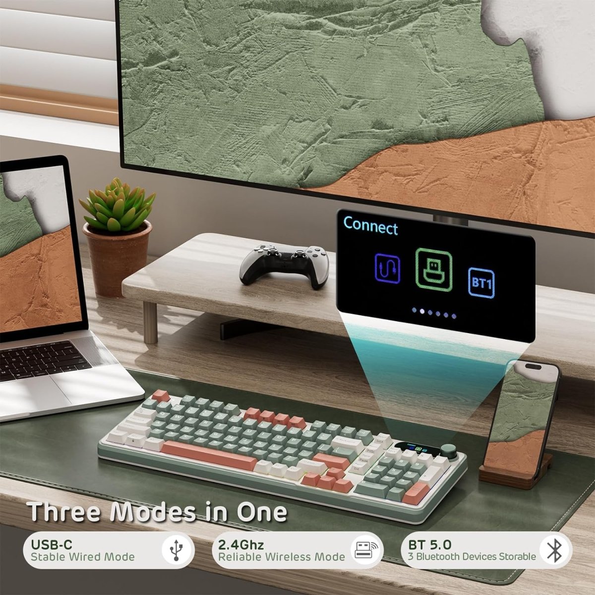 Wireless Mechanical Keyboard BT/2.4G/USB - C Hot Swappable - Keys Caps