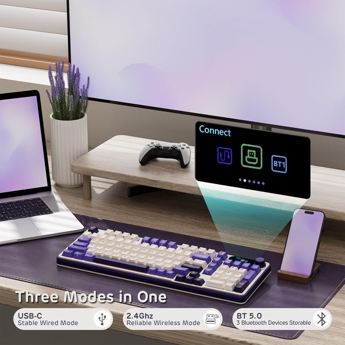 Wireless Mechanical Keyboard BT/2.4G/USB - C Hot Swappable - Keys Caps