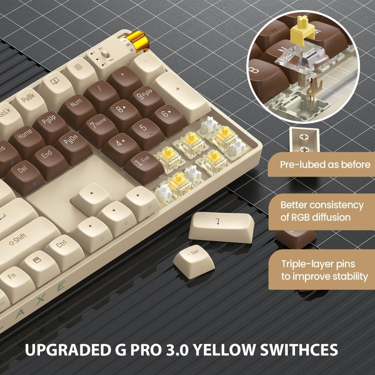 Wireless Mechanical Keyboard Hot Swappable Wireless RGB, PBT Keycaps - Keys Caps