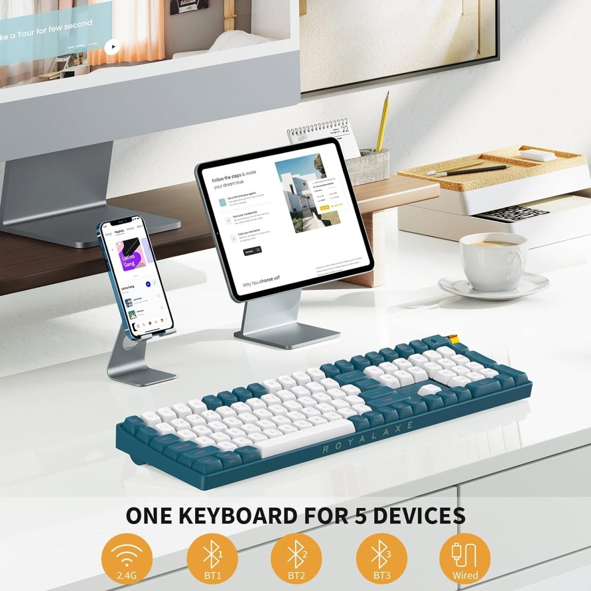 Wireless Mechanical Keyboard Hot Swappable Wireless RGB, PBT Keycaps - Keys Caps