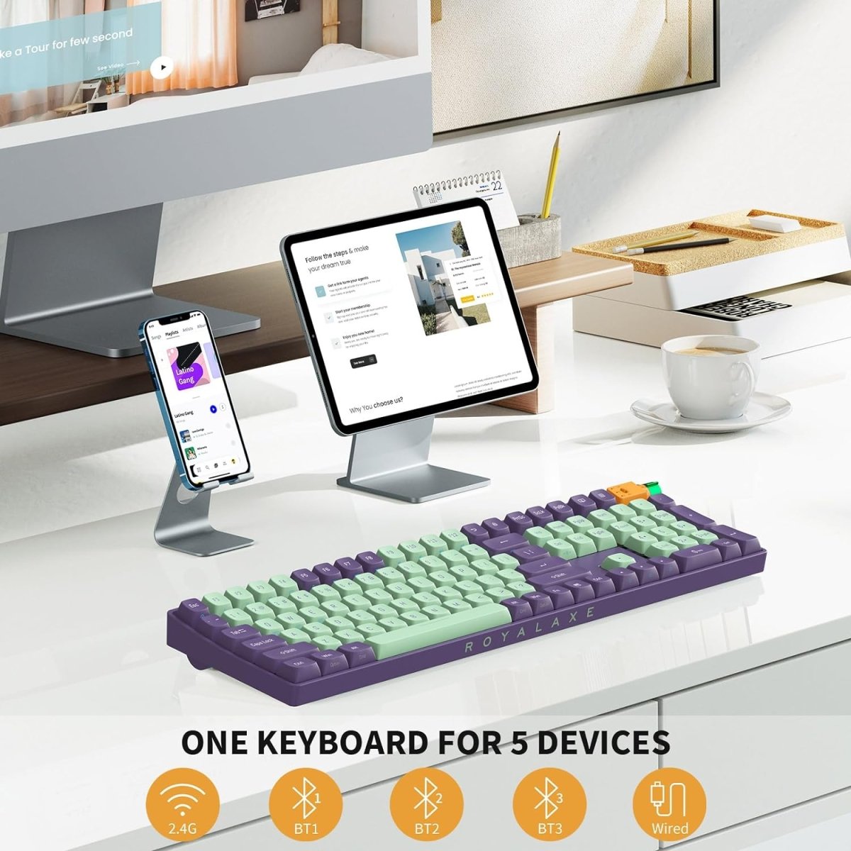 Wireless Mechanical Keyboard Hot Swappable Wireless RGB, PBT Keycaps - Keys Caps
