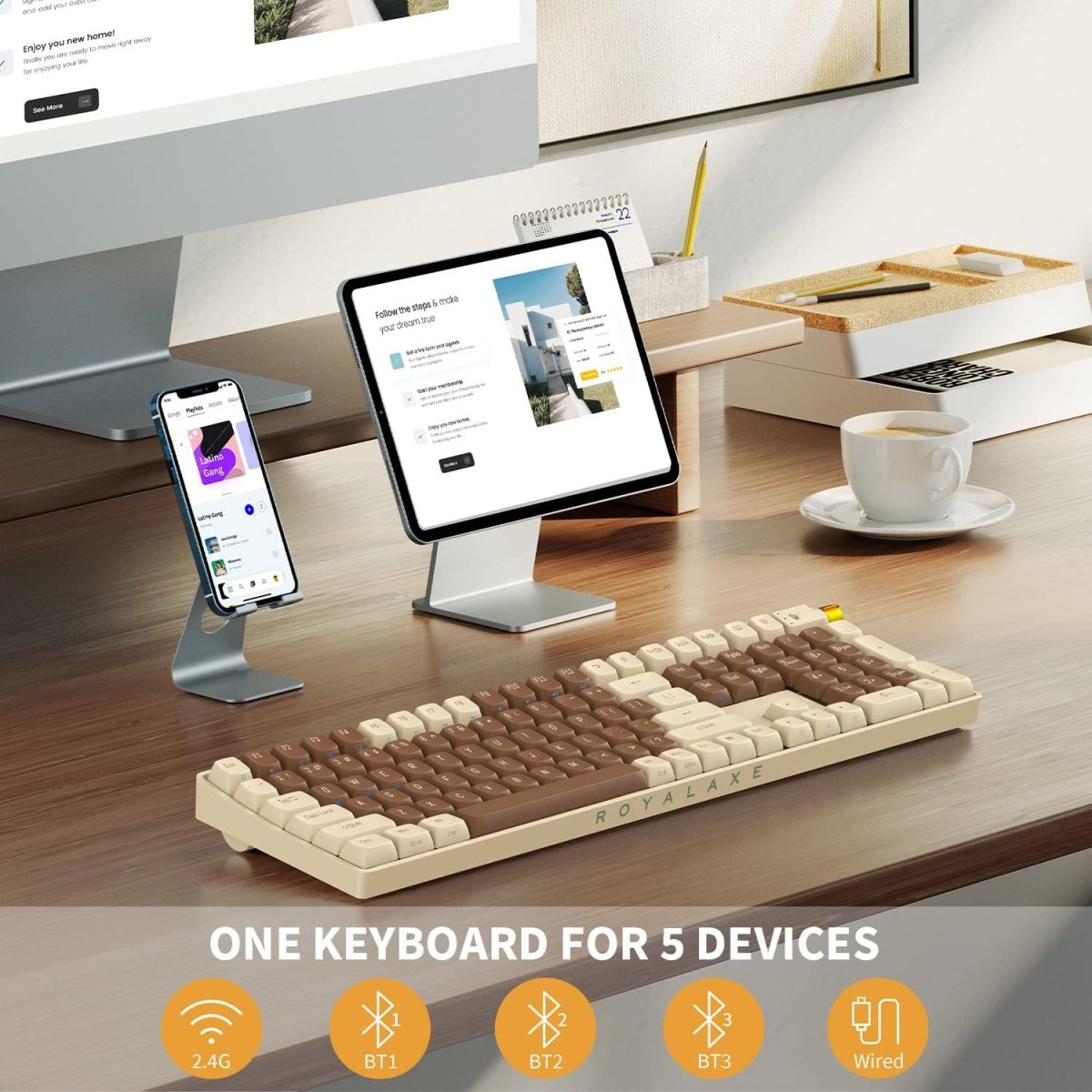 Wireless Mechanical Keyboard Hot Swappable Wireless RGB, PBT Keycaps - Keys Caps