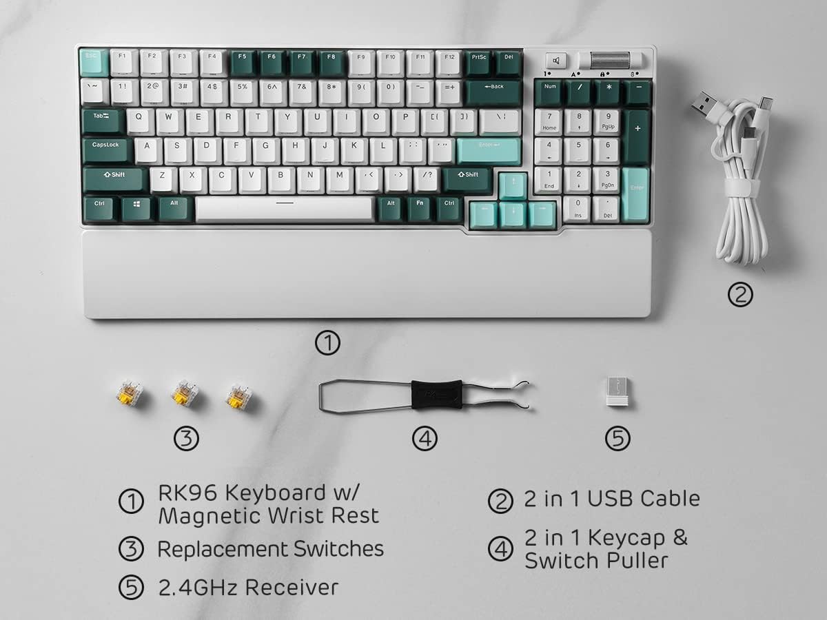 Wireless Triple Mode Hot Swappable Mechanical Gaming Keyboard w/Wrist Rest - Keys Caps
