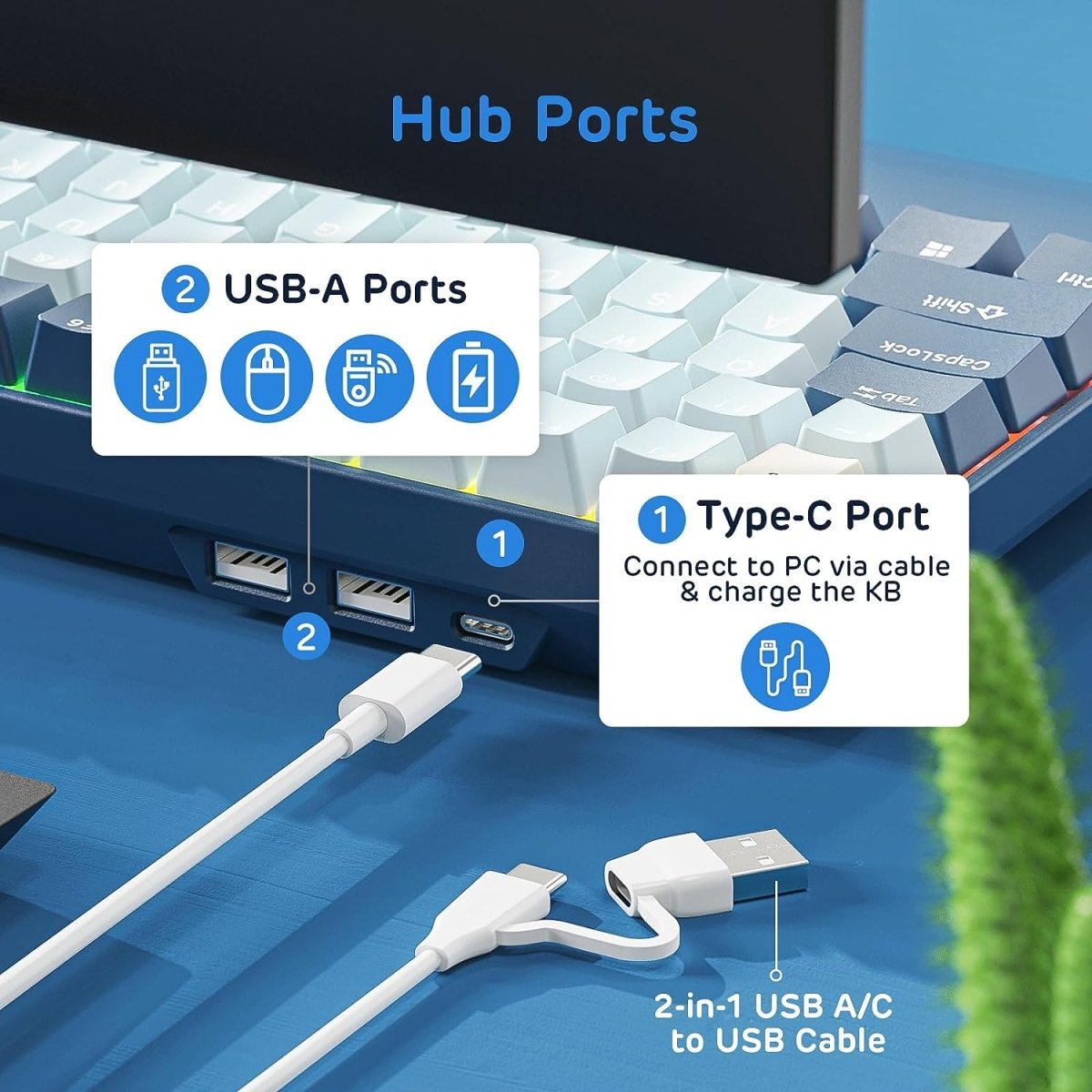 Wireless Triple Mode Hot Swappable Mechanical Gaming Keyboard w/Wrist Rest - Keys Caps