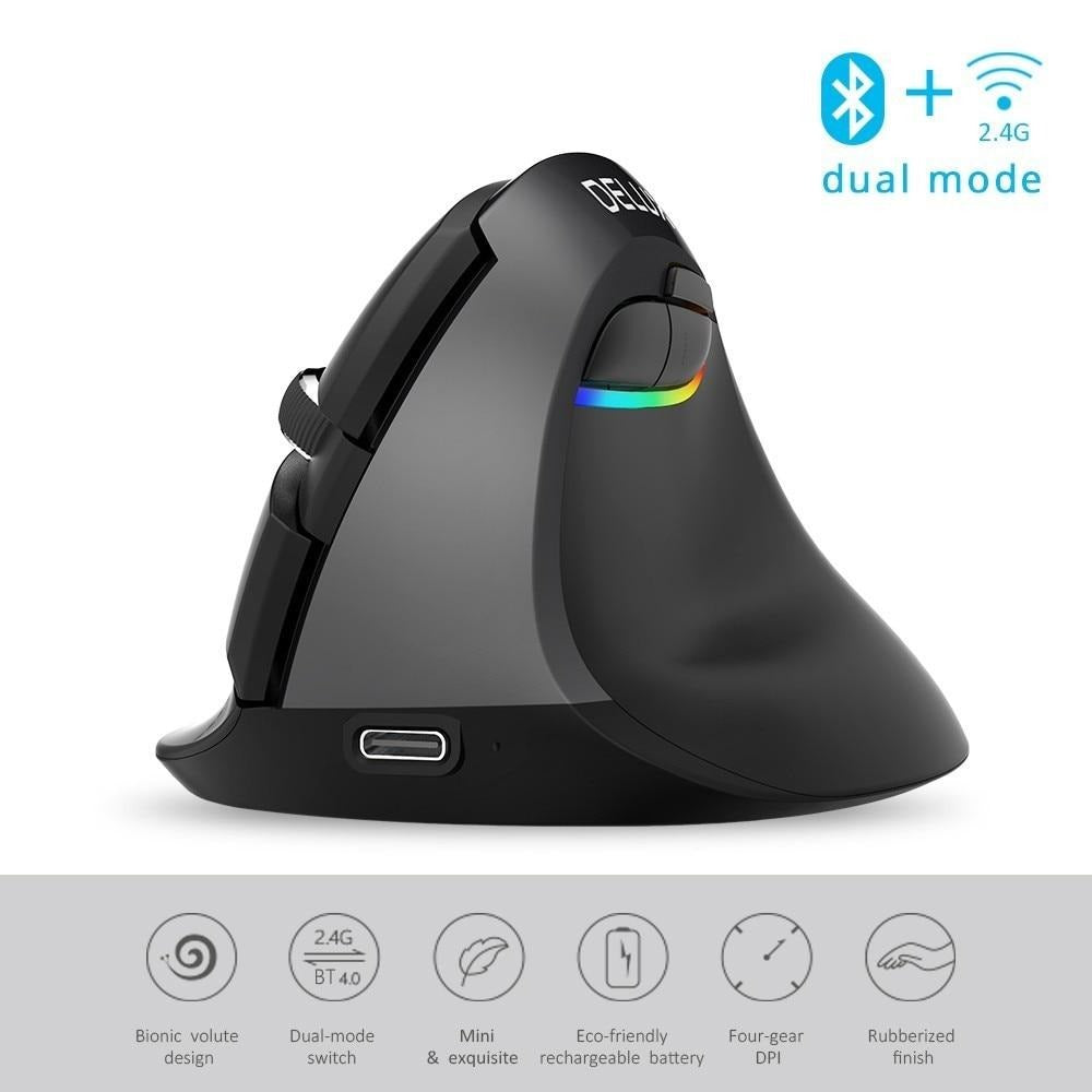 Vertical Mouse For Computer Mini Bluetooth 4.0 + 2.4GHz Dual mode Wireless Mouse Ergonomic Rechargeable Silent click - KeysCaps