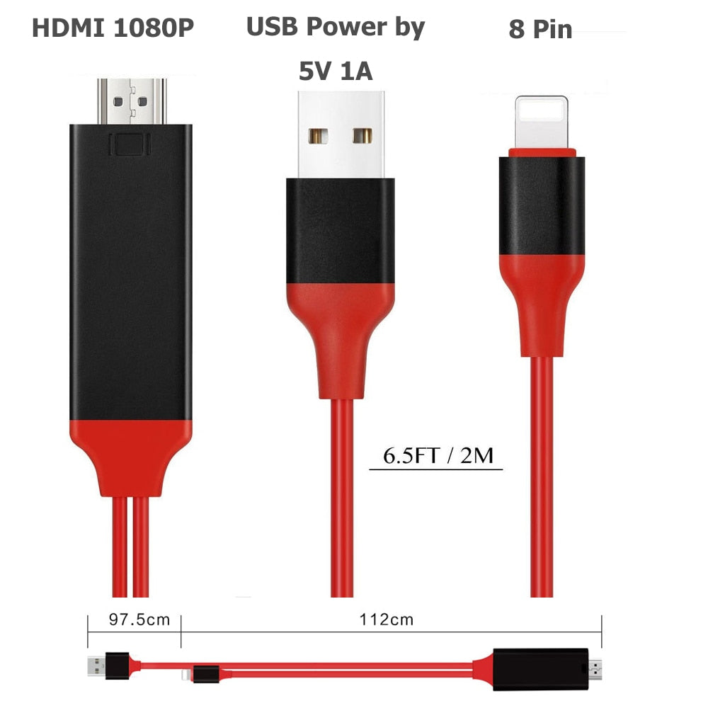 HDTV TV Digital AV Adapter Lightning To HDMI compatible Cable USB 1080P Smart Converter Cable For Apple TV IPhone HD - KeysCaps