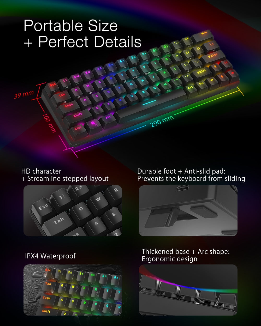 RGB Wireless Gaming Mechanical Keyboard 63 Keys Type C - KeysCaps