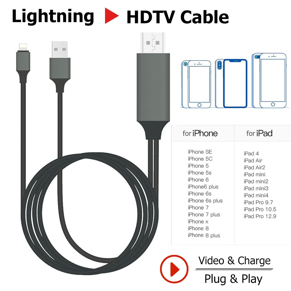 HDTV TV Digital AV Adapter Lightning To HDMI compatible Cable USB 1080P Smart Converter Cable For Apple TV IPhone HD - KeysCaps