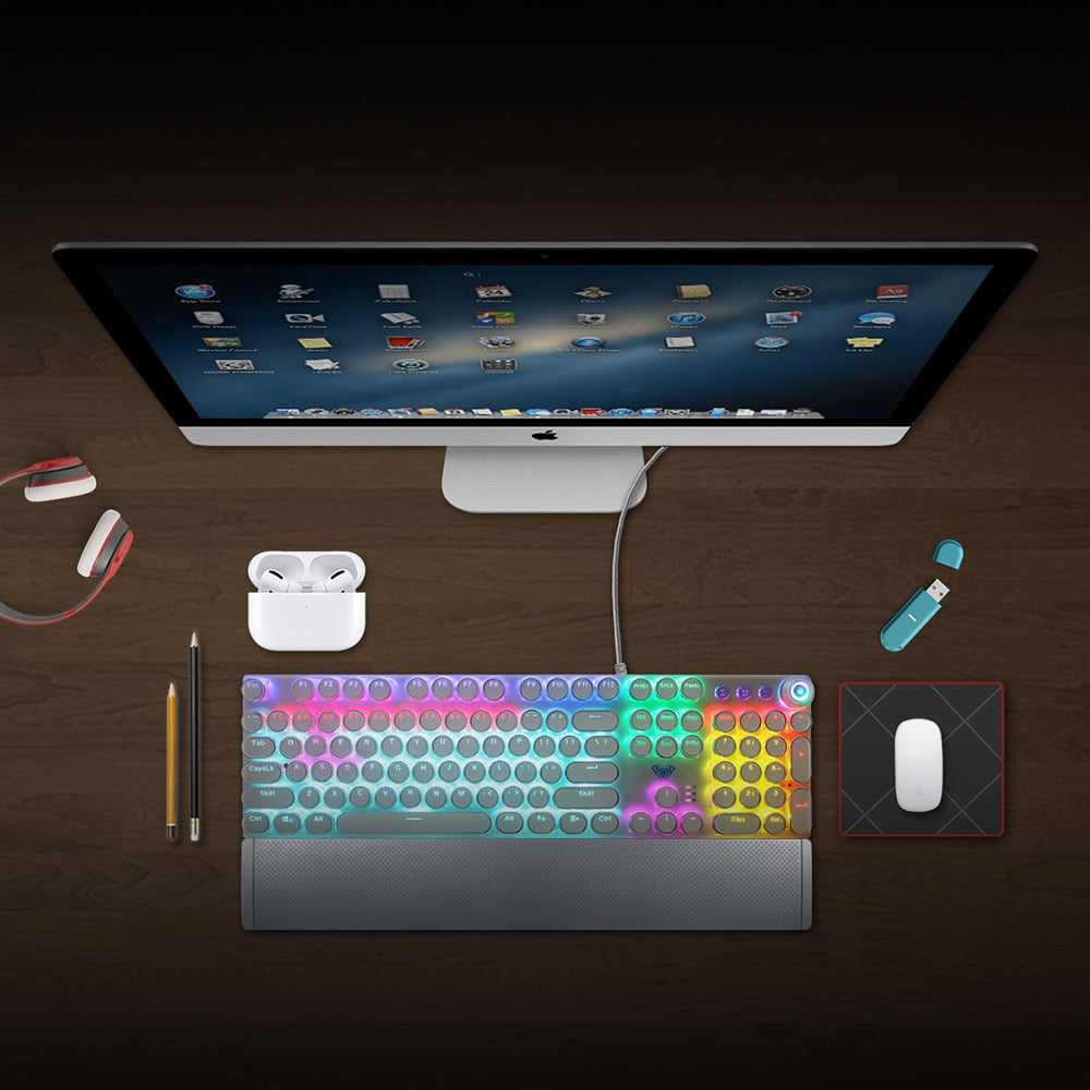 Mechanical Keyboard  Wired 104 keys Backlit Gaming - KeysCaps