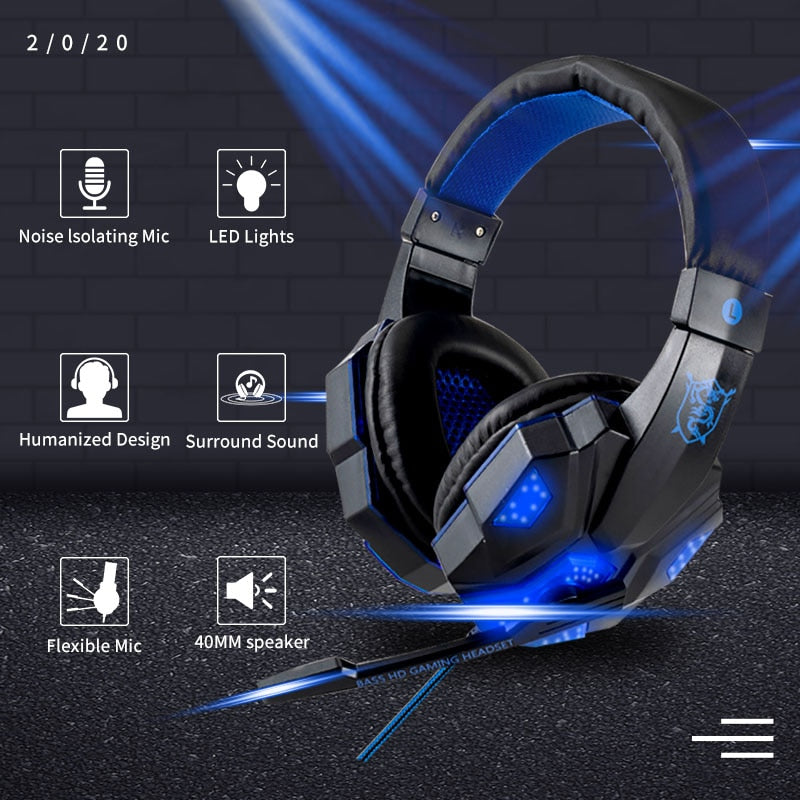 Professional Led Gaming Headset Wired With Mic - KeysCaps