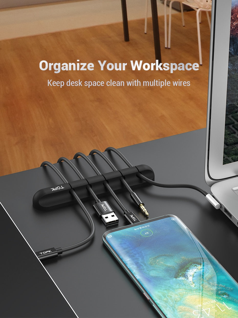 Cable Organizer Silicone USB Cable Winder Desktop Tidy Management Clips Cable Holder - KeysCaps