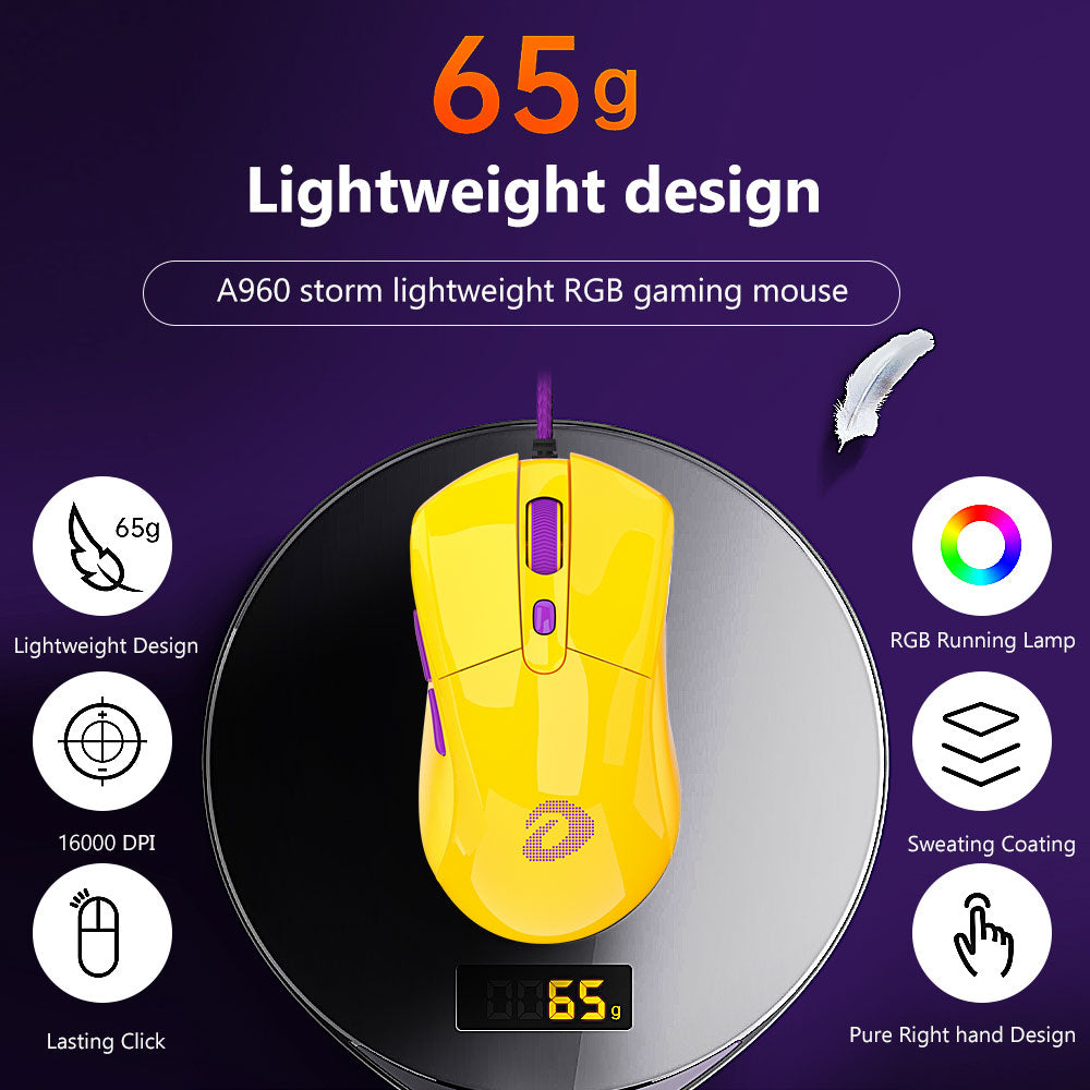 Gaming Mouse 65g Lightweight LED RGB Backlight Mouse with Soft Wire PMW3389 16000 DPI 50 Million Click Times - KeysCaps