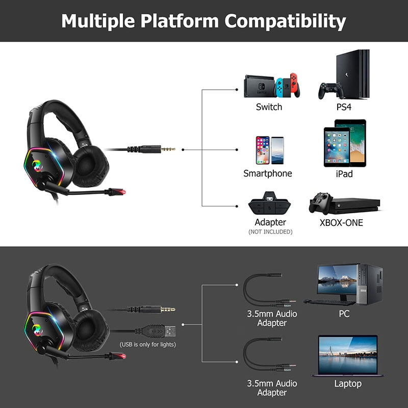 LED Gaming Bass Headset with Microphone - KeysCaps